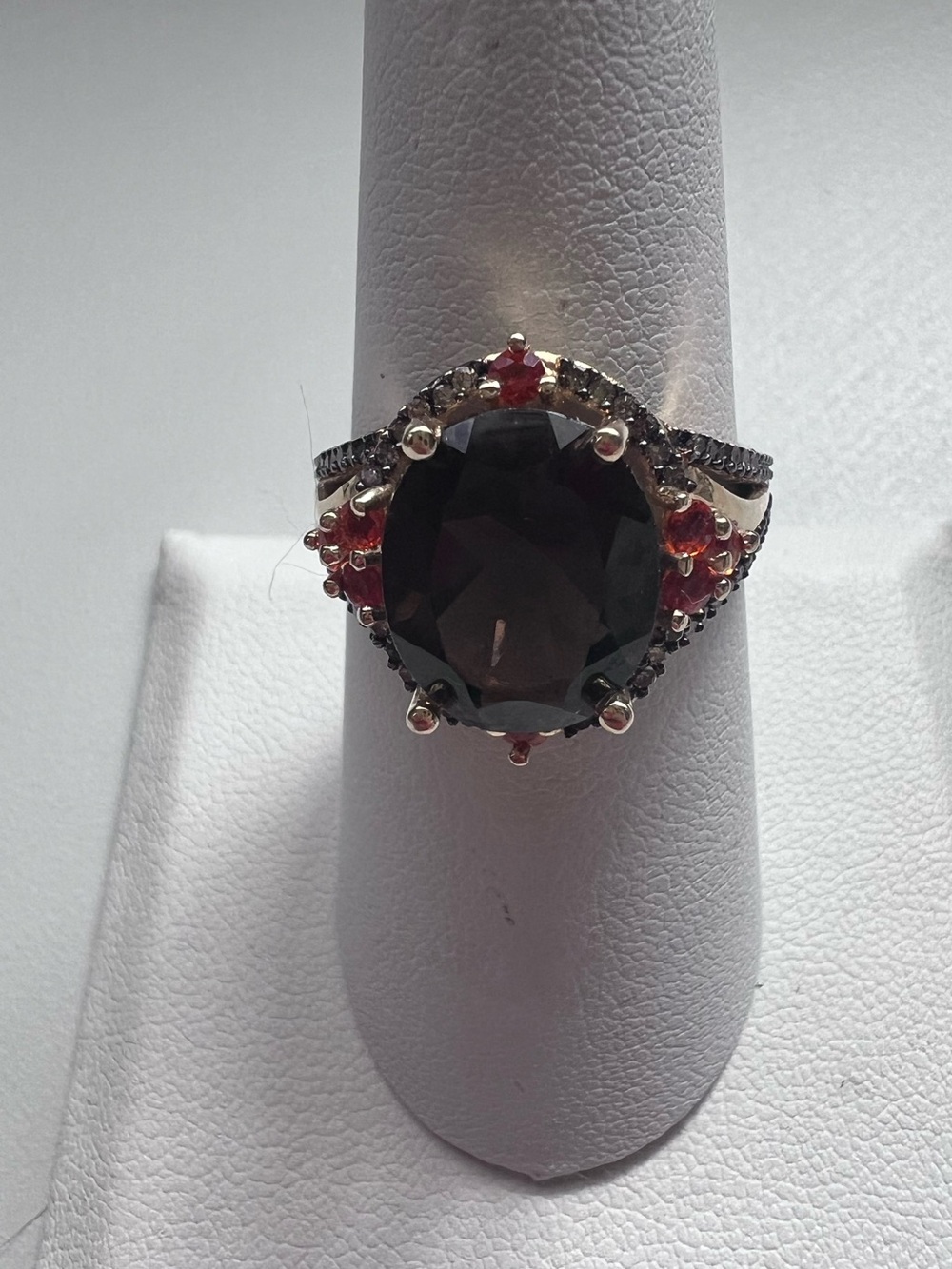 14K Yellow Gold Mexico Smoky Quartz Orange Gemstone Cocktail Ring Size 8